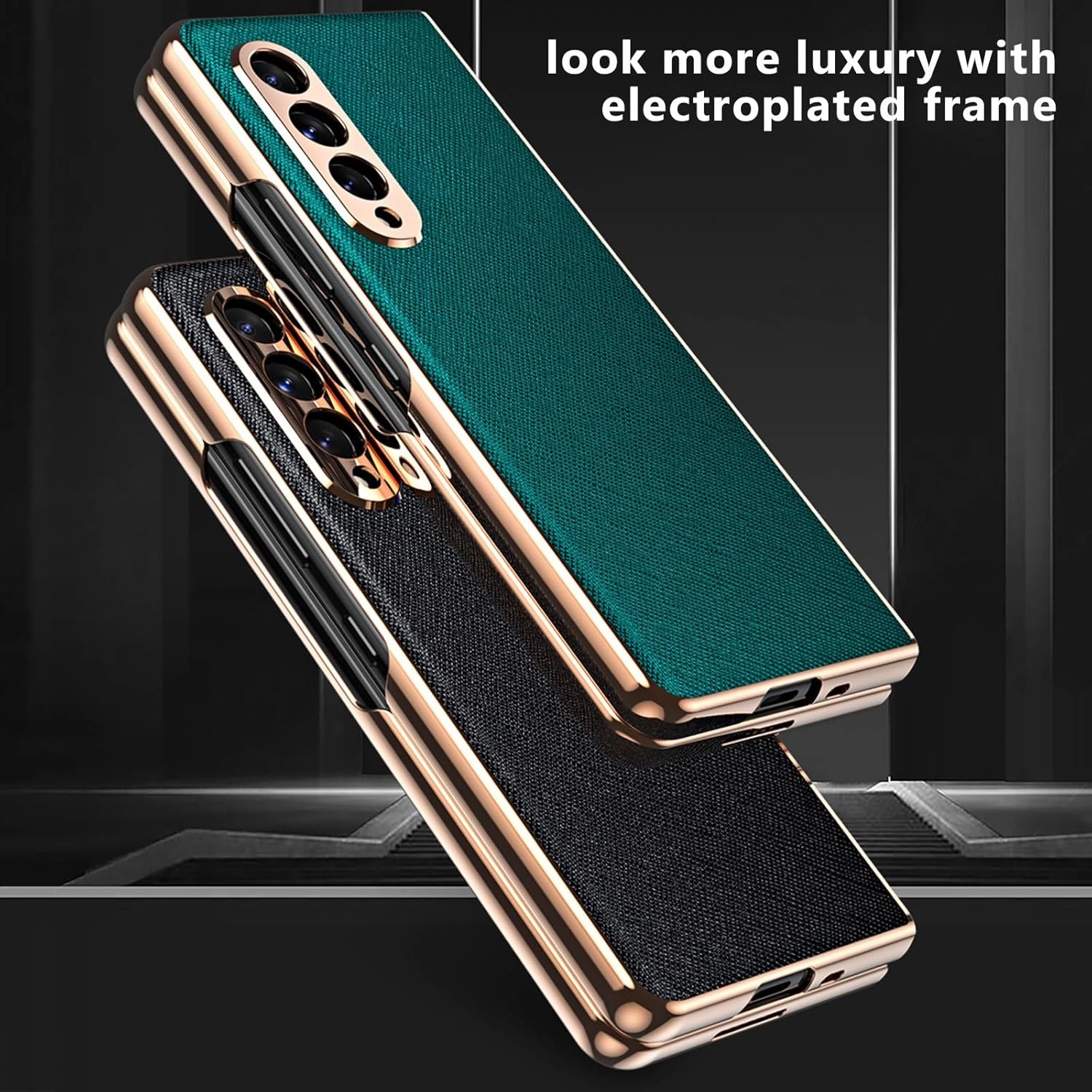 for Samsung Galaxy Z Fold 3 Case [ Electroplated Frame ] Leather Back, Built in Screen Protector, Ultra Thin and Slim, Wireless Charging, Grip Easy, Phone Cover 5G 2021, White