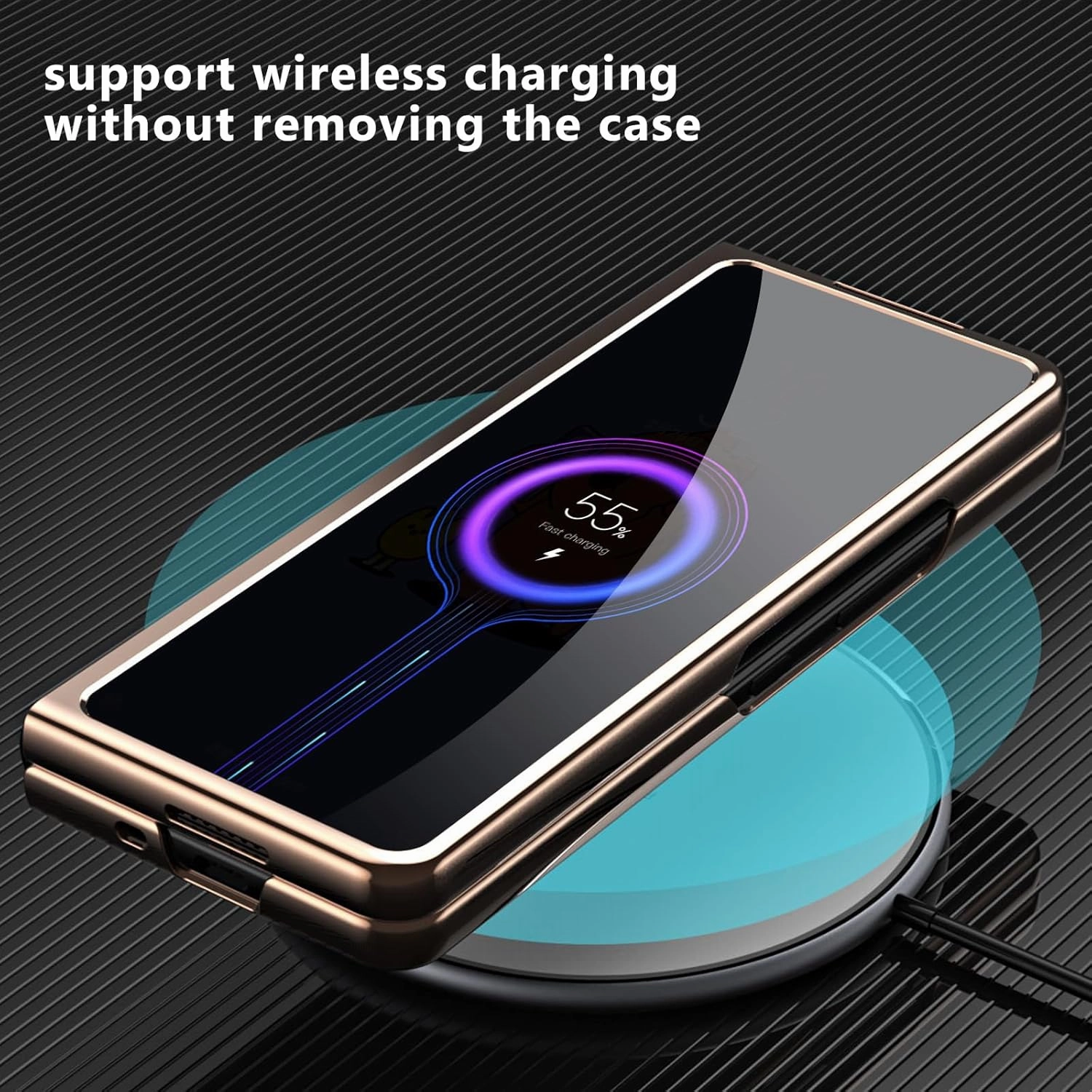 for Samsung Galaxy Z Fold 3 Case [ Electroplated Frame ] Leather Back, Built in Screen Protector, Ultra Thin and Slim, Wireless Charging, Grip Easy, Phone Cover 5G 2021, White