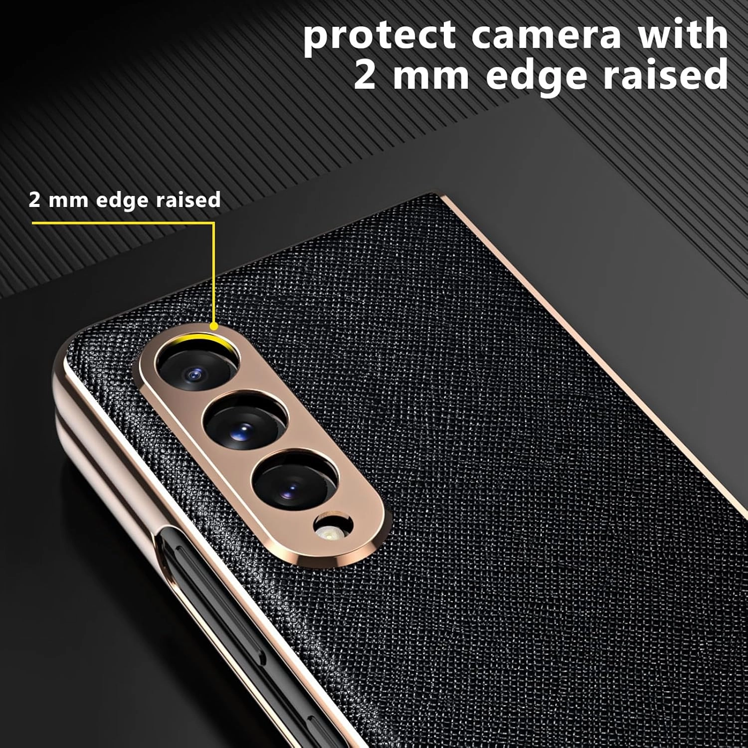 for Samsung Galaxy Z Fold 3 Case [ Electroplated Frame ] Leather Back, Built in Screen Protector, Ultra Thin and Slim, Wireless Charging, Grip Easy, Phone Cover 5G 2021, White