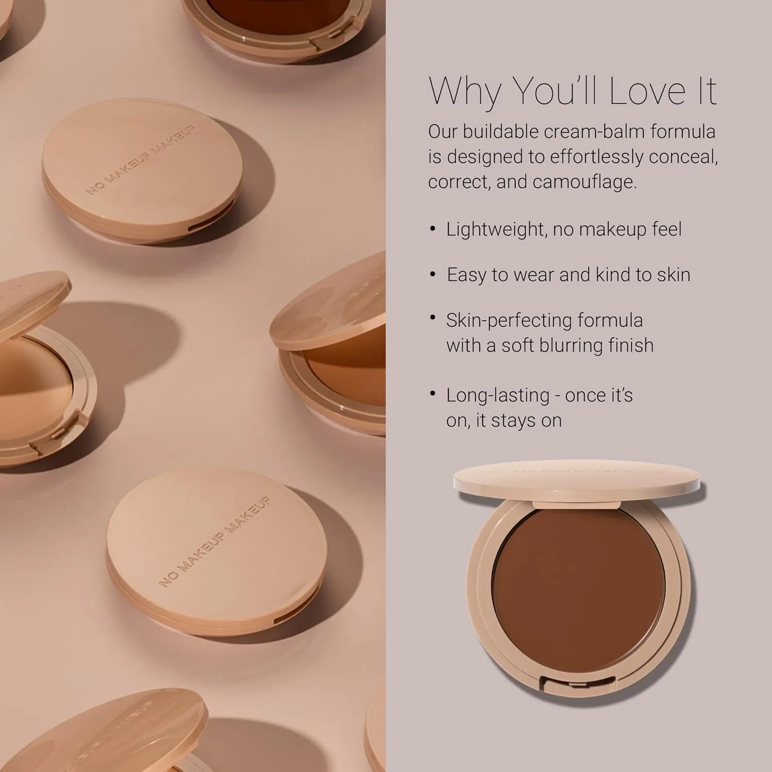 Foundation by No Makeup Makeup | Conceal & Correct with Long-Lasting, Buildable Formula & Lightweight Soft Finish | Cruelty-Free, Vegan, Fragrance-Free | Dark