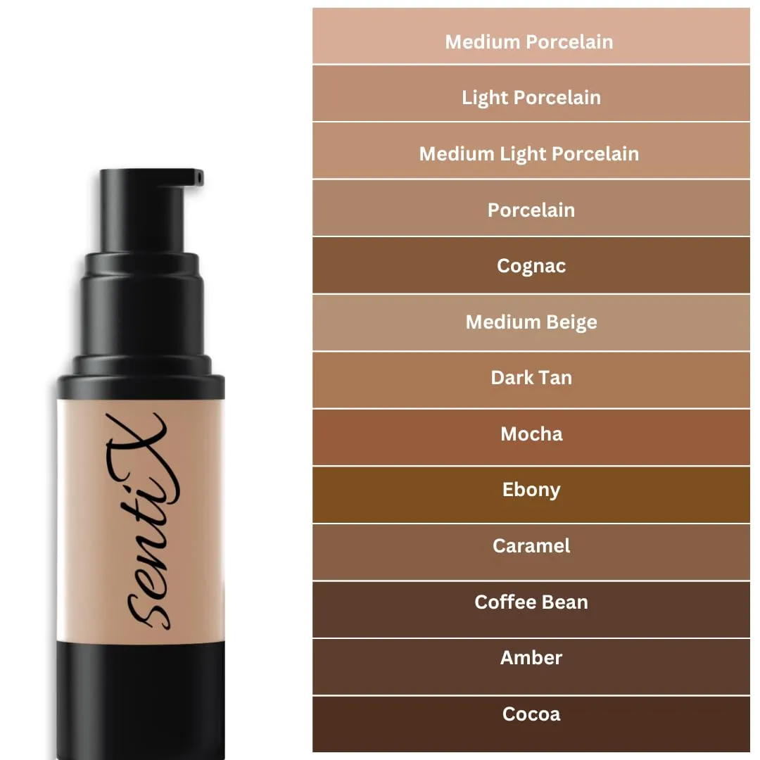 Foundation By SentiX cosmetics, Warm Undertone, Oil-Free, HD Liquid, Natural Finish, Long Wearing, Smooth Finish, Blendable, Buildable, Vibrant, Moisturizing, Paraben-Free, 1 fl oz.