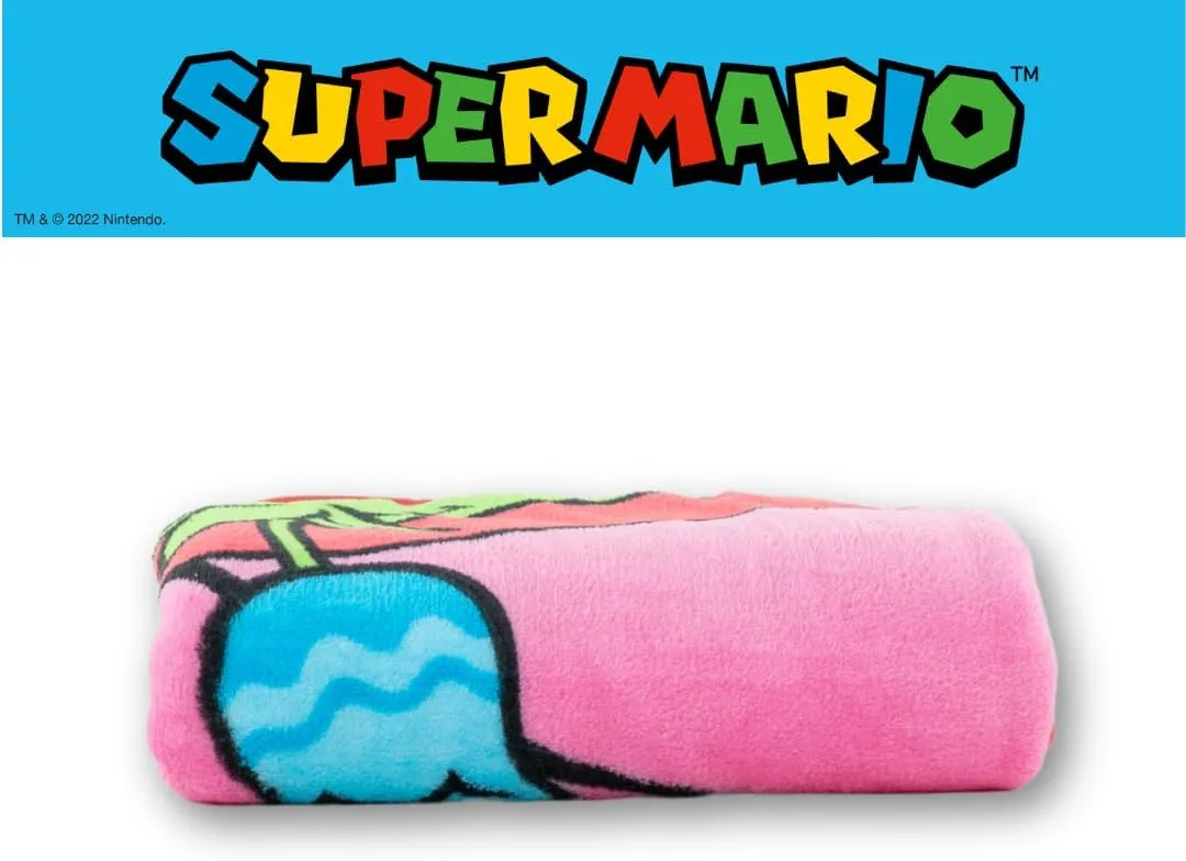 Franco Super Mario Girl Princess Peach Gaming Kids Bedding Super Soft Plush Throw Blanket, 46 in x 60 in, (Officially Licensed Product)