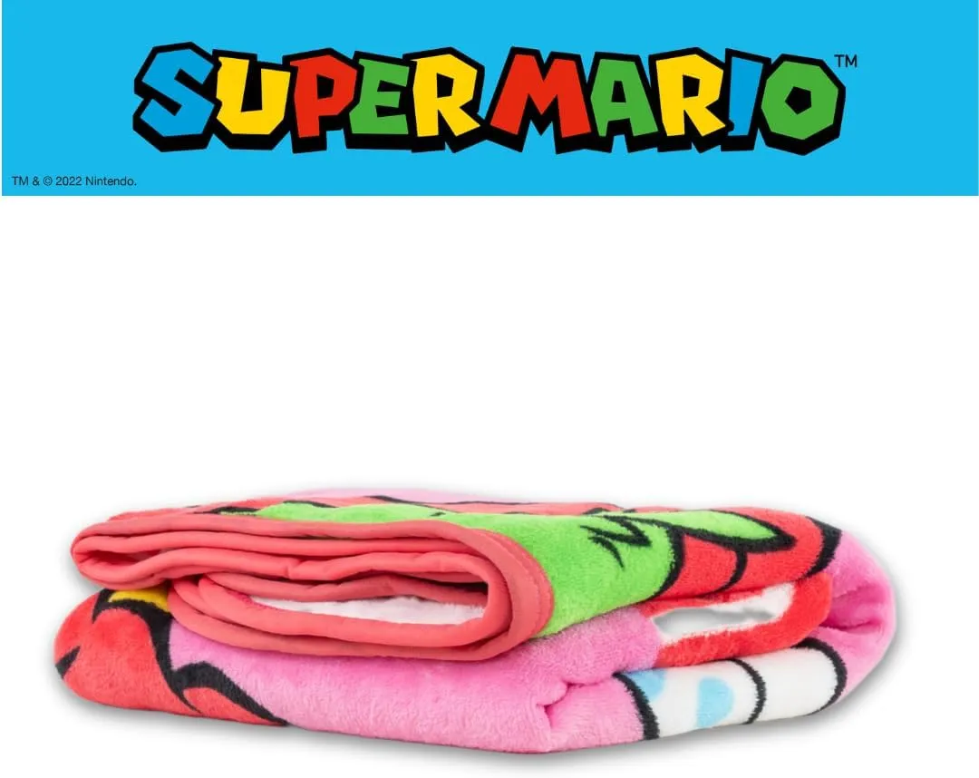 Franco Super Mario Girl Princess Peach Gaming Kids Bedding Super Soft Plush Throw Blanket, 46 in x 60 in, (Officially Licensed Product)