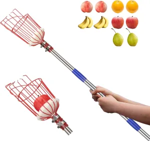 Fruit Picker Pole with Basket - 13 Foot Adjustable Height Fruit Picker Tool with Stainless Steel Fruit Picking Pole for Apple Cherry Berry Fit Orange Blueberry Mango Avocado Lemon Peach