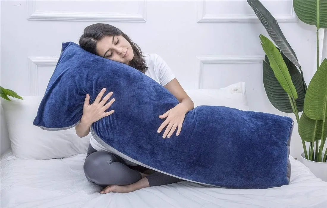 Full Body Pillow, Large Bed Sleeping Pillow for Adults and Side Sleeper, Long Pillow Insert with Velvet Cover, 20x54 Inches (Blue Grey)