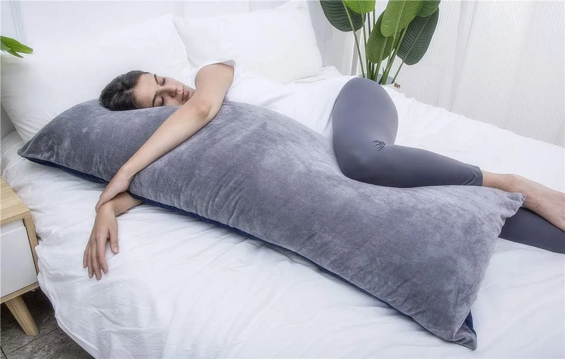Full Body Pillow, Large Bed Sleeping Pillow for Adults and Side Sleeper, Long Pillow Insert with Velvet Cover, 20x54 Inches (Blue Grey)