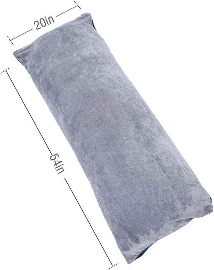 Full Body Pillow, Large Bed Sleeping Pillow for Adults and Side Sleeper, Long Pillow Insert with Velvet Cover, 20x54 Inches (Blue Grey)