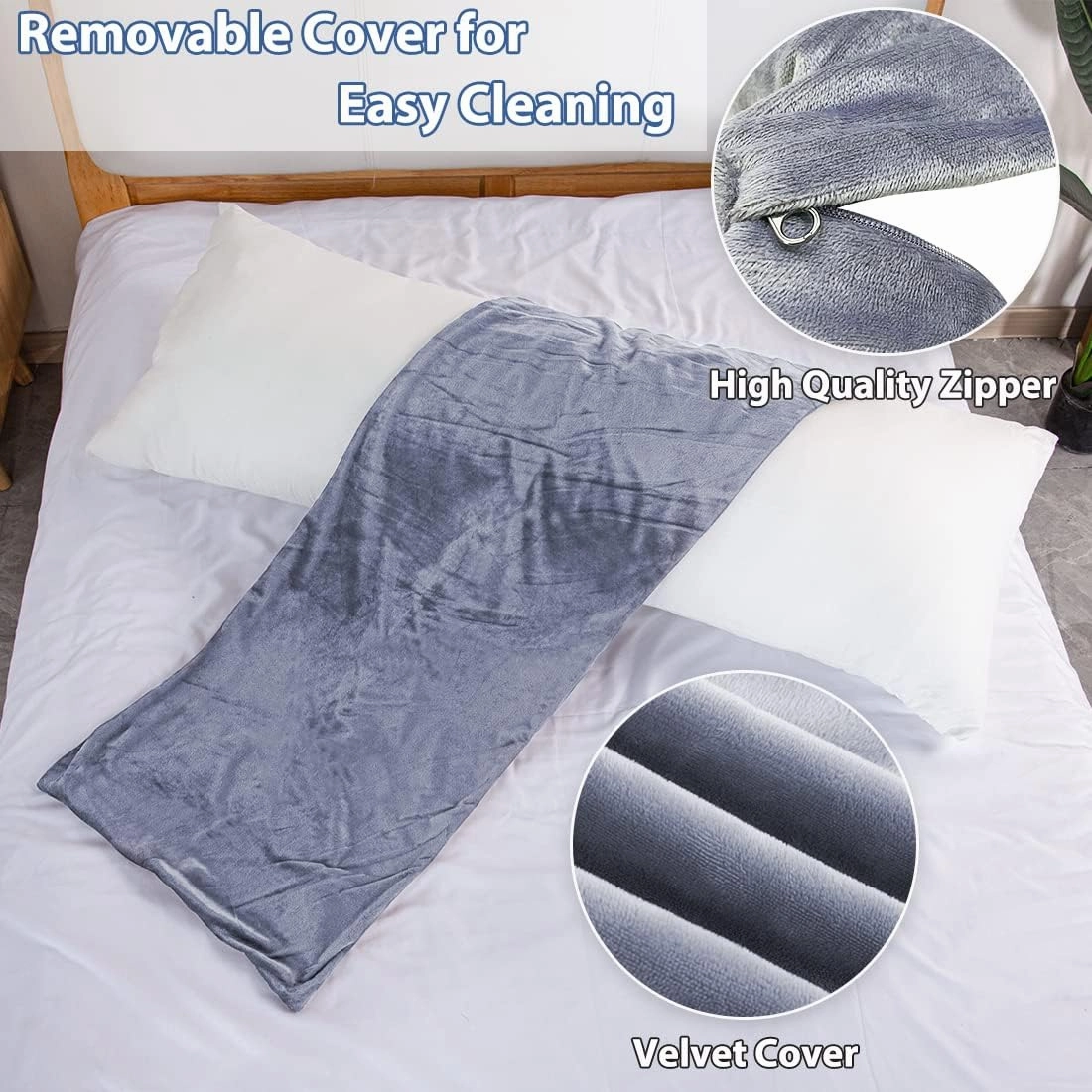 Full Body Pillow for Adults, Long Sleeping, Big Pillows Bed, Firm Large with Velvet Cover, 20x54 Inches (Dark Grey)