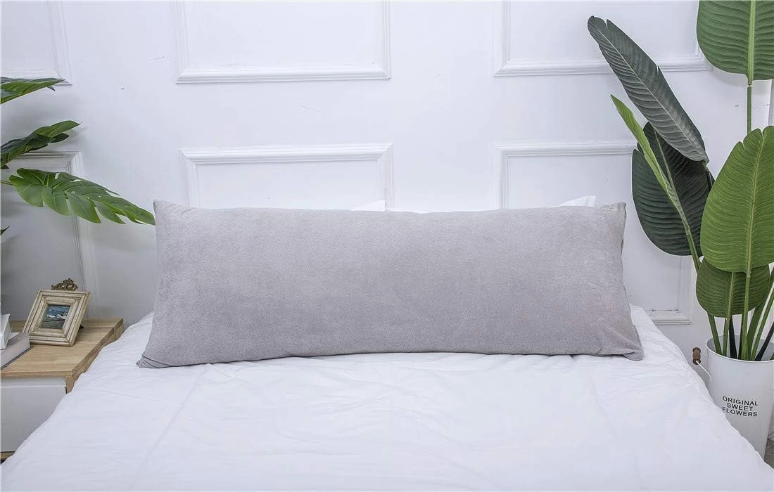 Full Size Body Pillow, Large Bed Sleeping Pillow for Side Sleeper, Long Pillow Insert with Breathable Velour Cover, 20x54 Inches (Grey)