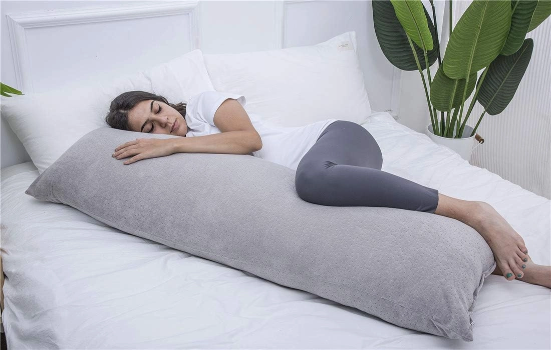 Full Size Body Pillow, Large Bed Sleeping Pillow for Side Sleeper, Long Pillow Insert with Breathable Velour Cover, 20x54 Inches (Grey)