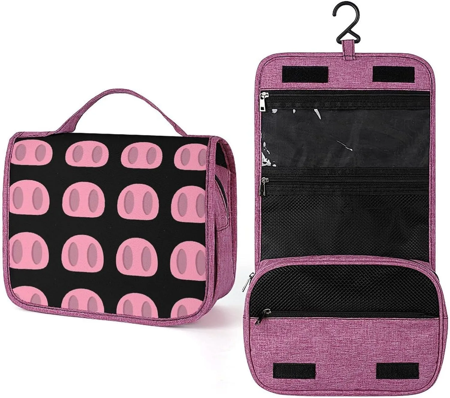 Funny Pig Noses Makeup Bag Travel Toiletry Bag Waterproof Cosmetic Bag with Portable Hook Handbag, style, 20240328