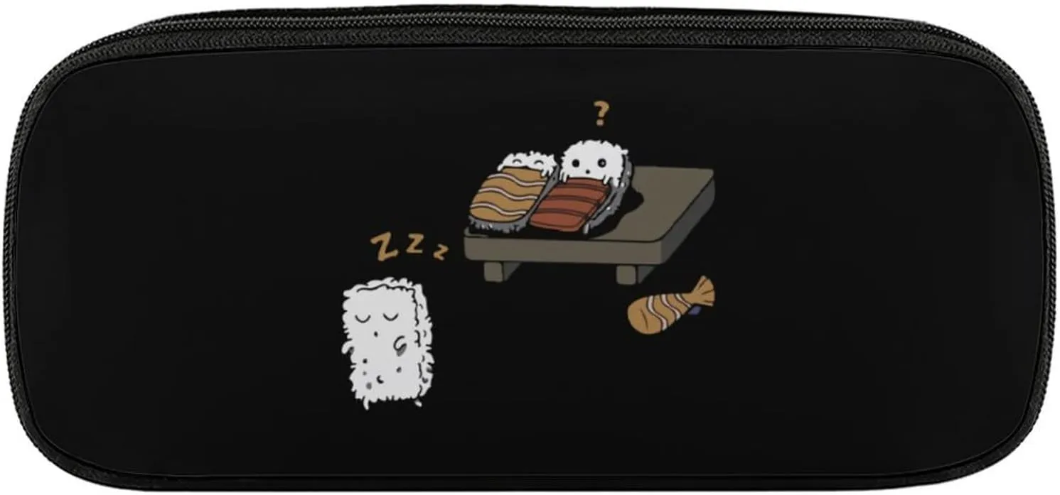 Funny Sleepwalking Sushi Fashion Pencil Case Large PU Leather Stationery Bag Easy to Clean Portable Pencil Pouch Makeup Bag