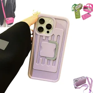 Funny Suitcase Crossbody Phone Case, Creative Silicone Cross Body Phone Case with Storage Box 2 in 1 Crossbody Bag Shape Phone Case Can Hold Lipstick Foundation Keys Cards (for iPhone14PRO MAX,Purple)