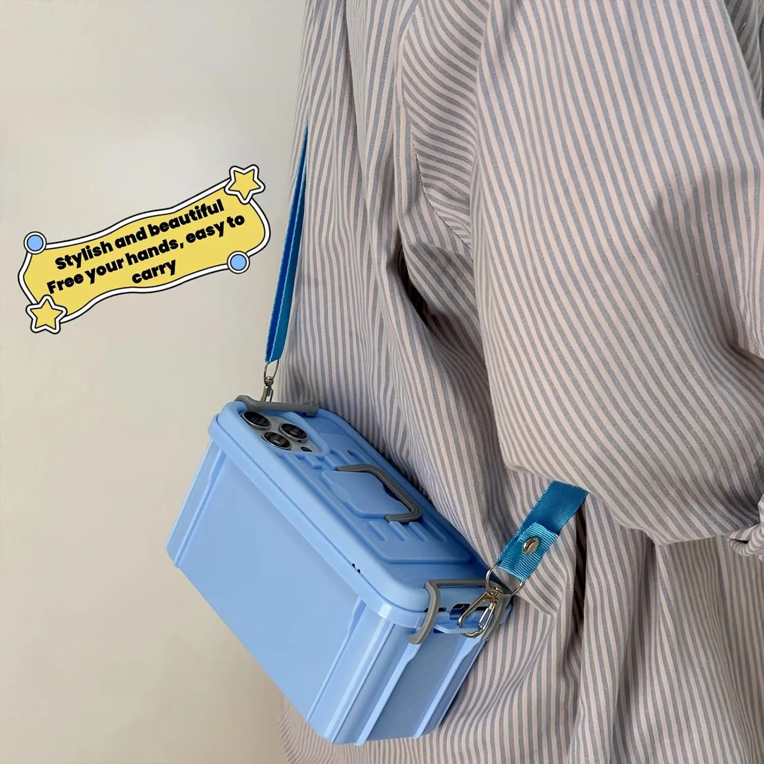 Funny Suitcase Crossbody Phone Case, Creative Silicone Cross Body Phone Case with Storage Box 2 in 1 Crossbody Bag Shape Phone Case Can Hold Lipstick Foundation Keys Cards (for iPhone14PRO MAX,Purple)