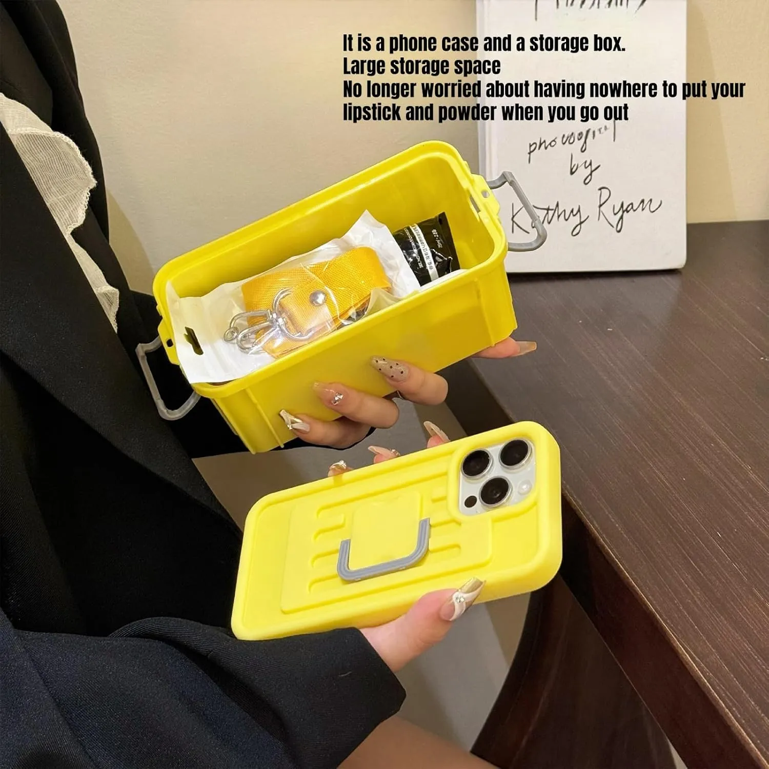 Funny Suitcase Crossbody Phone Case, Creative Silicone Cross Body Phone Case with Storage Box 2 in 1 Crossbody Bag Shape Phone Case Can Hold Lipstick Foundation Keys Cards (for iPhone14PRO MAX,Purple)