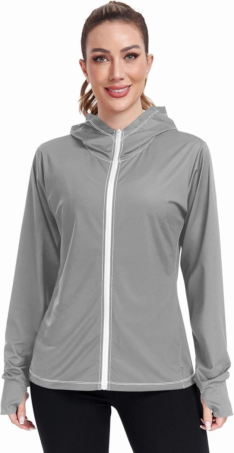 GAIGEO Peach Gradient Women Jacket UPF 50  Women Uv Protection Clothing, Hooded Design Thumb Holes, S