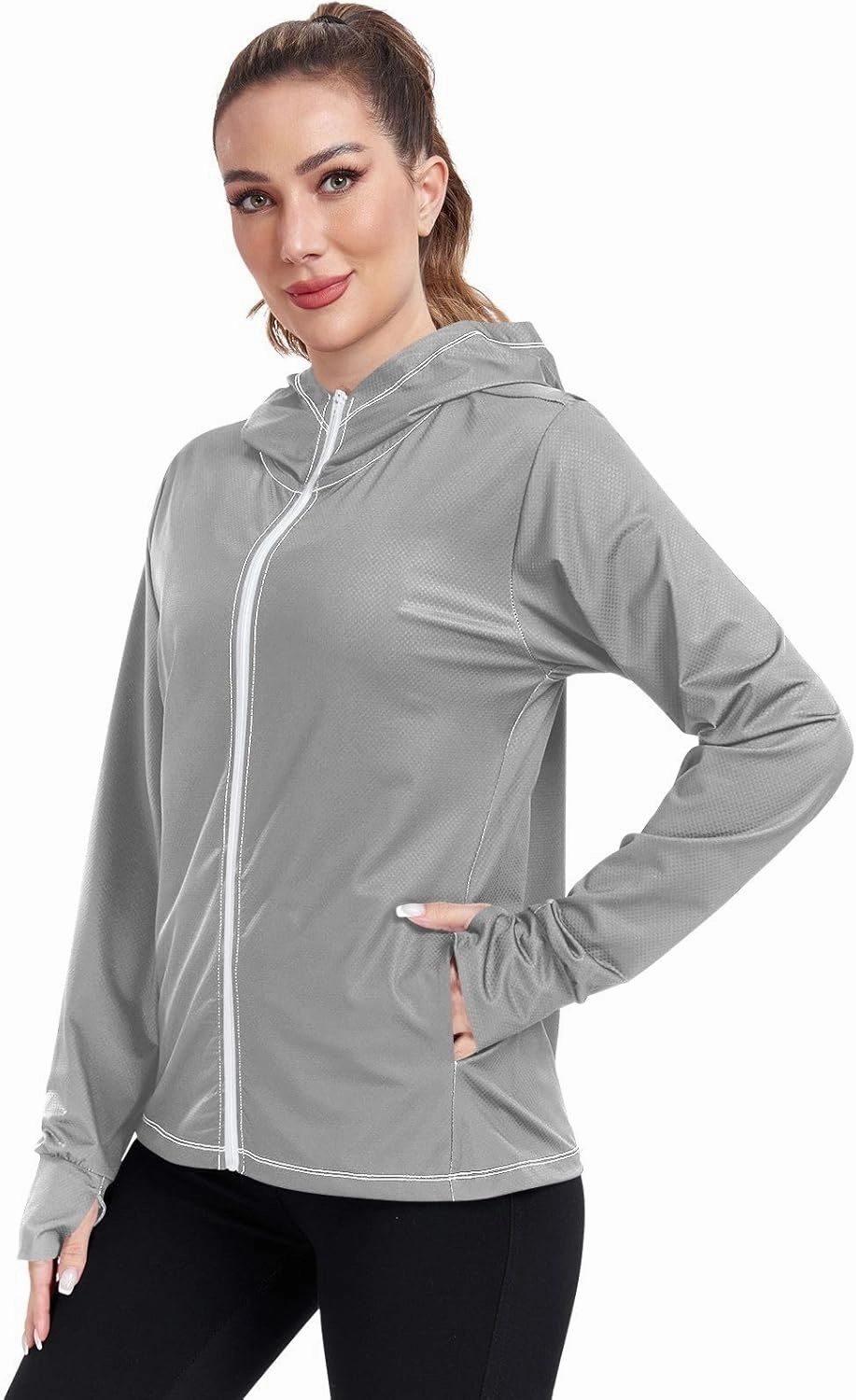 GAIGEO Peach Gradient Women Jacket UPF 50  Women Uv Protection Clothing, Hooded Design Thumb Holes, S