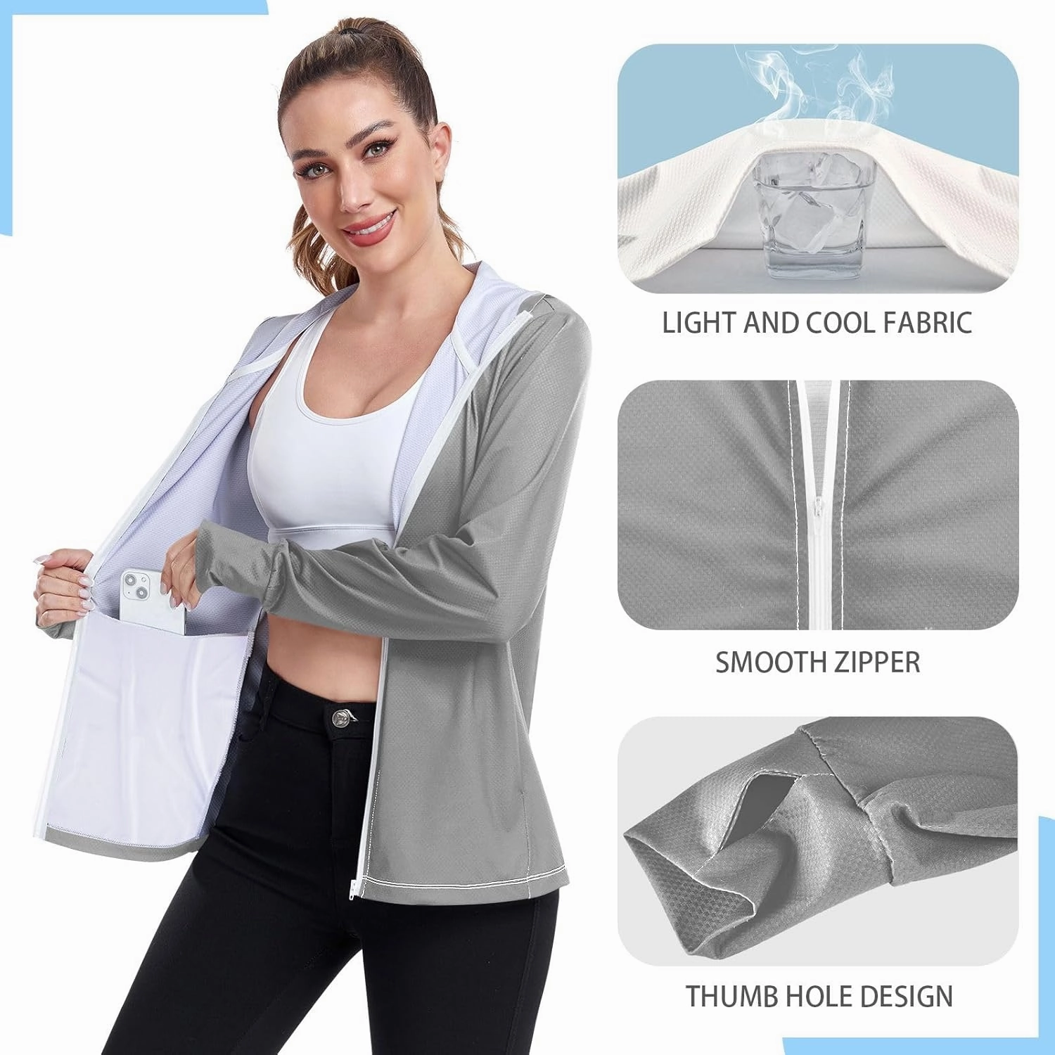 GAIGEO Peach Gradient Women Jacket UPF 50  Women Uv Protection Clothing, Hooded Design Thumb Holes, S