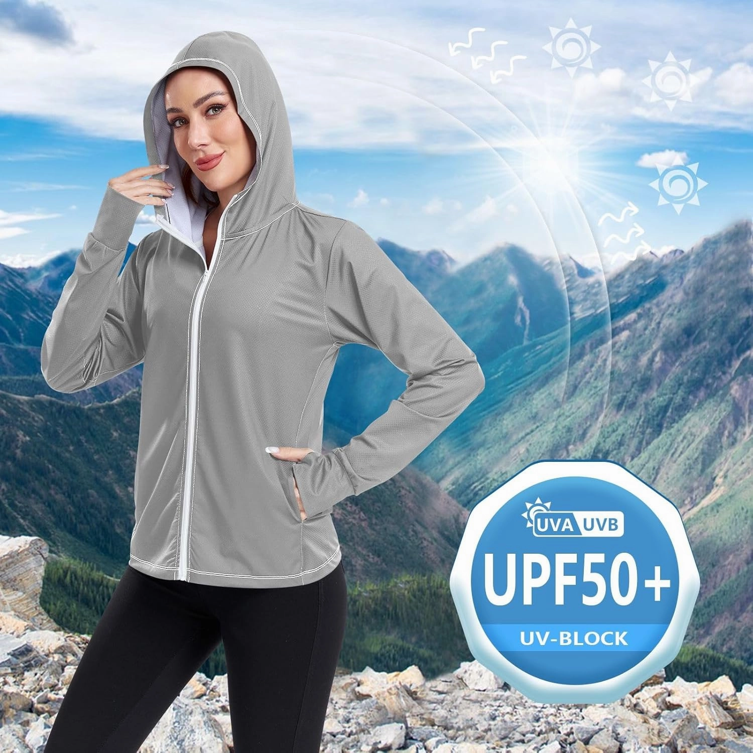GAIGEO Peach Gradient Women Jacket UPF 50  Women Uv Protection Clothing, Hooded Design Thumb Holes, S
