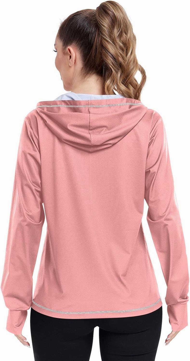 GAIGEO Peach Gradient Women Jacket UPF 50  Women Uv Protection Clothing, Hooded Design Thumb Holes, S