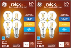 GE Relax 8-Pack A19 60 Watt Equivalent Crystal Clear Soft White Dimmable LED Light Bulbs