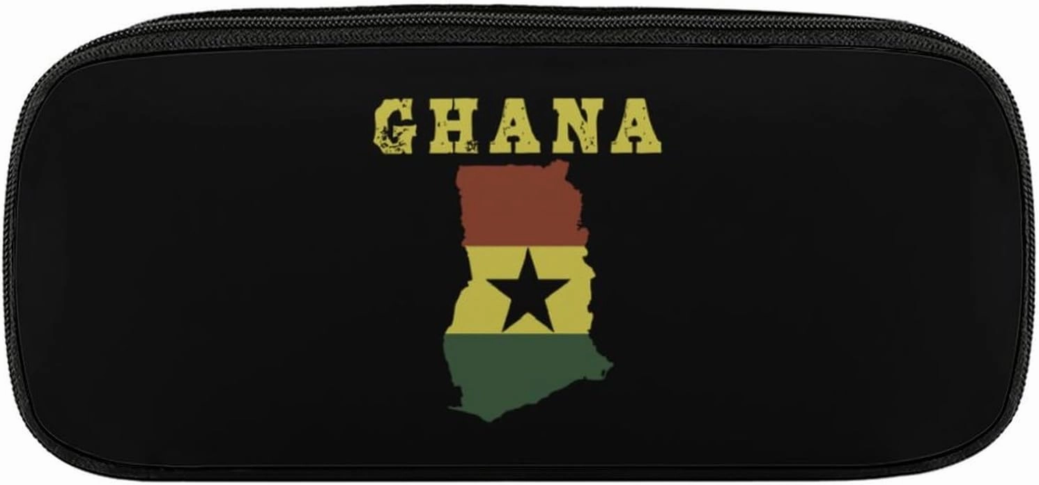 Ghana Flag Map Fashion Pencil Case Large PU Leather Stationery Bag Easy to Clean Portable Pencil Pouch Makeup Bag