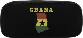 Ghana Flag Map Fashion Pencil Case Large PU Leather Stationery Bag Easy to Clean Portable Pencil Pouch Makeup Bag