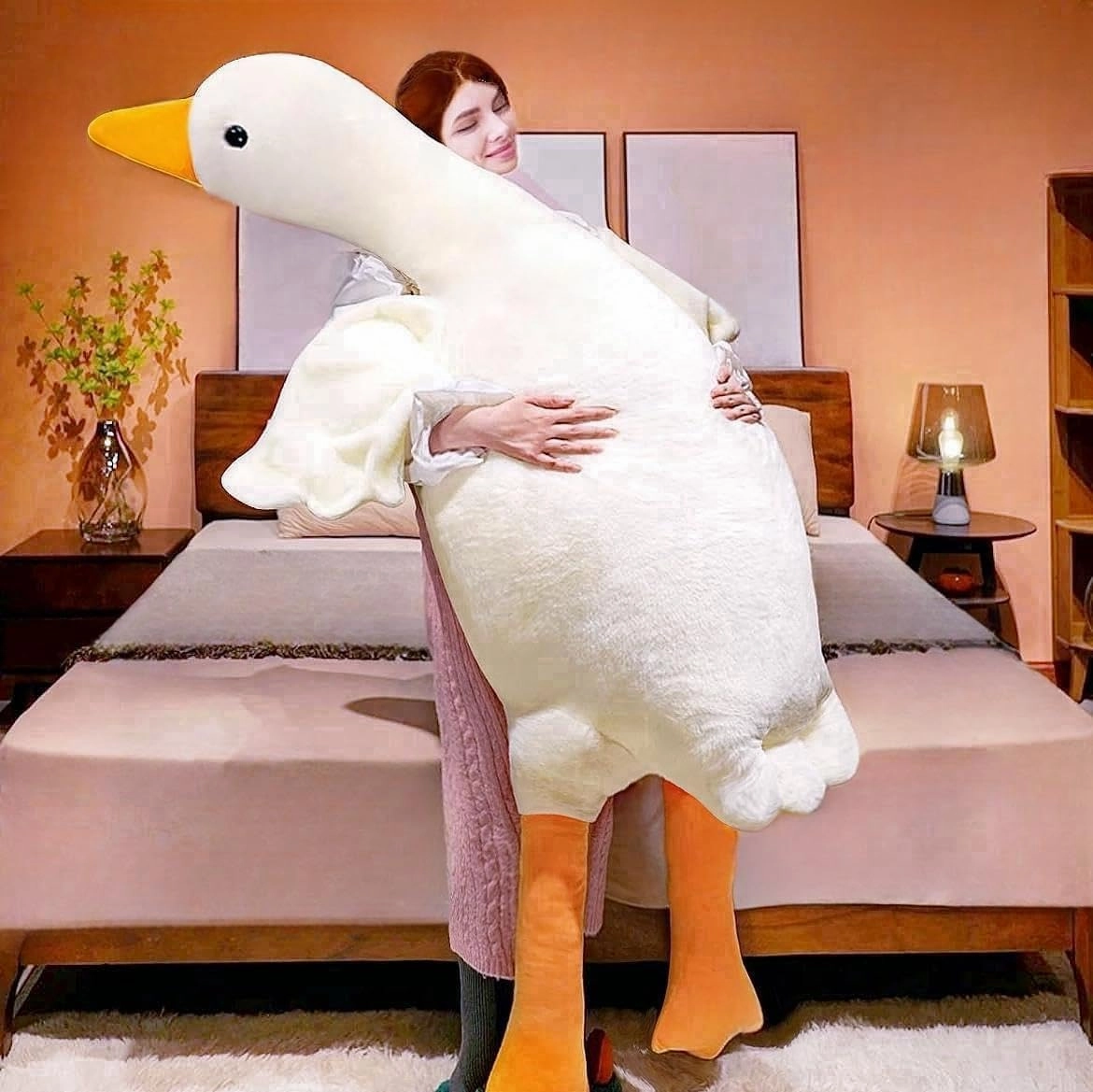 Giant White Goose Plush 35 in, Very Huge Fat Goose Stuffed Animal Pillow, Soft Furry Swan Hugging Pillow Gifts for Everyone (35 in)