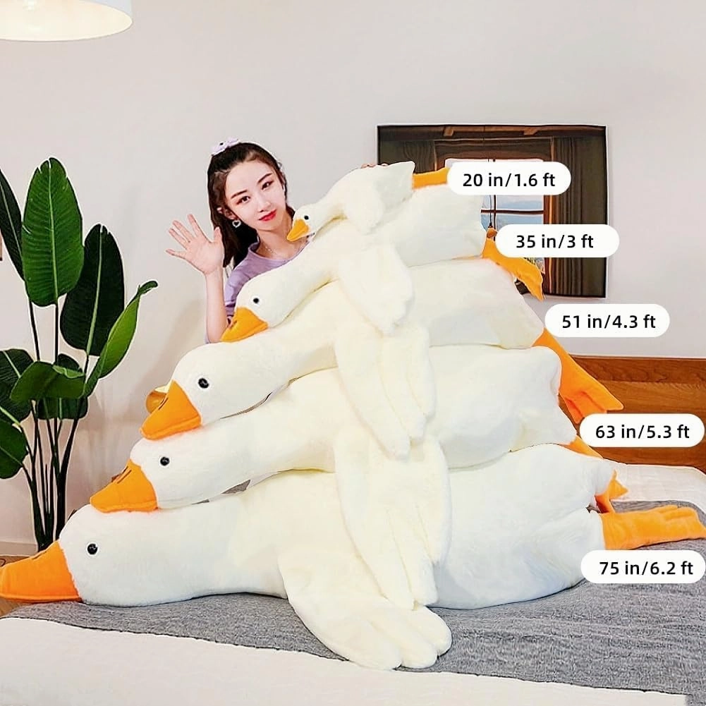 Giant White Goose Plush 35 in, Very Huge Fat Goose Stuffed Animal Pillow, Soft Furry Swan Hugging Pillow Gifts for Everyone (35 in)