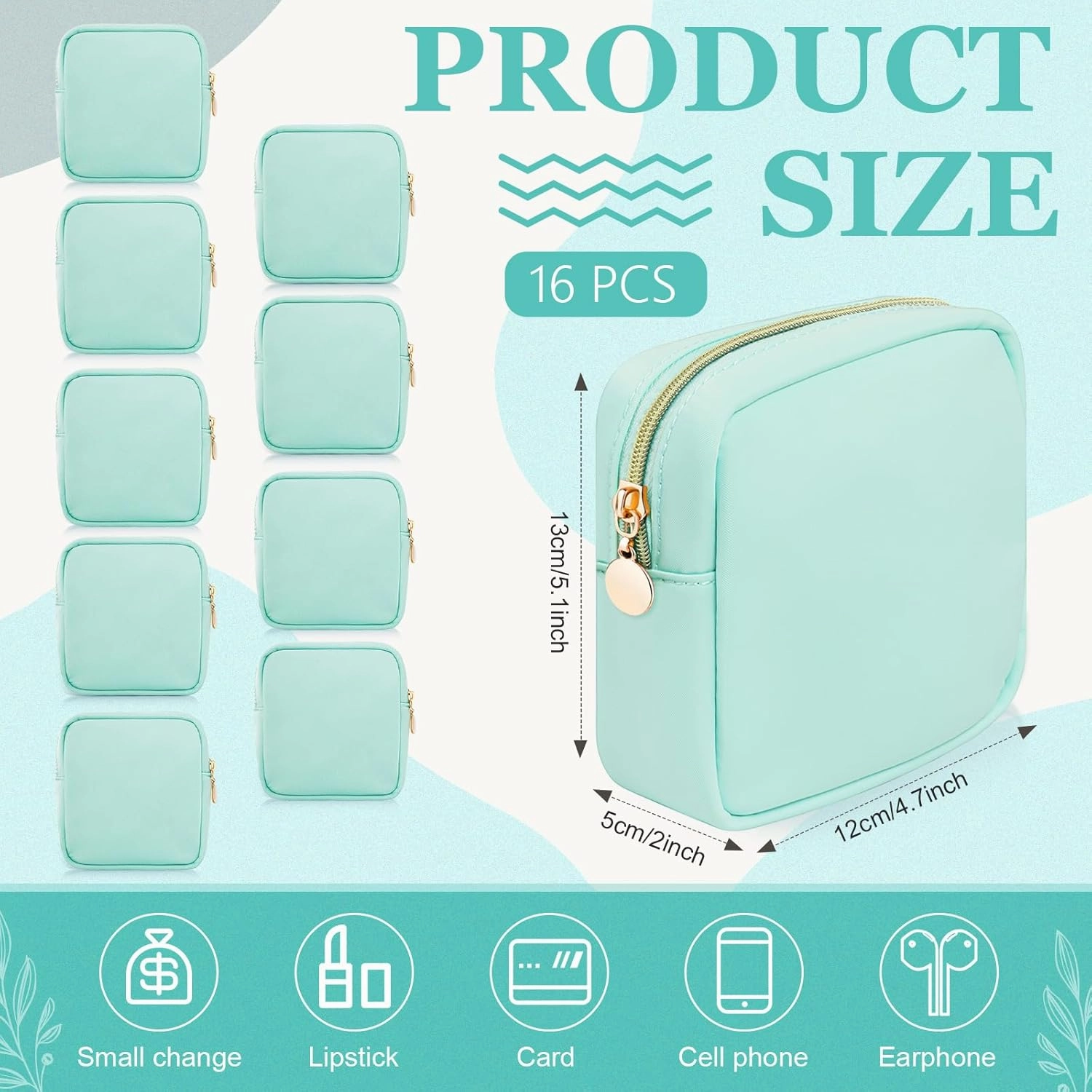 Giesiery 16 Pcs Preppy Makeup Bag Bulk Mini Nylon Cosmetic Bag Blank DIY Craft Zipper Pouches for Makeup Cosmetic Toiletry Stationary Storage Purse Preppy Party Favors