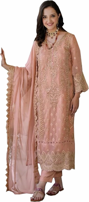 Girl's Ready To Wear Dress Indian Style Pakistani Designer Salwar Kameez Pant Suits (US, Numeric, 34, Regular, Regular, Peach)