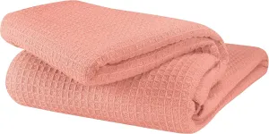 GLAMBURG 100% Cotton Thermal Bed Blanket, Twin Size, Soft Waffle Blanket, All Season, Peach