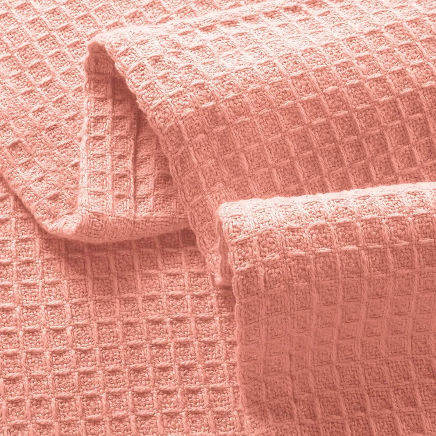 GLAMBURG 100% Cotton Thermal Bed Blanket, Twin Size, Soft Waffle Blanket, All Season, Peach