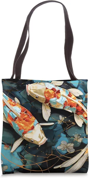 Gleaming Narratives Kintsugi Reflections Golden Koi Tale Tote Bag