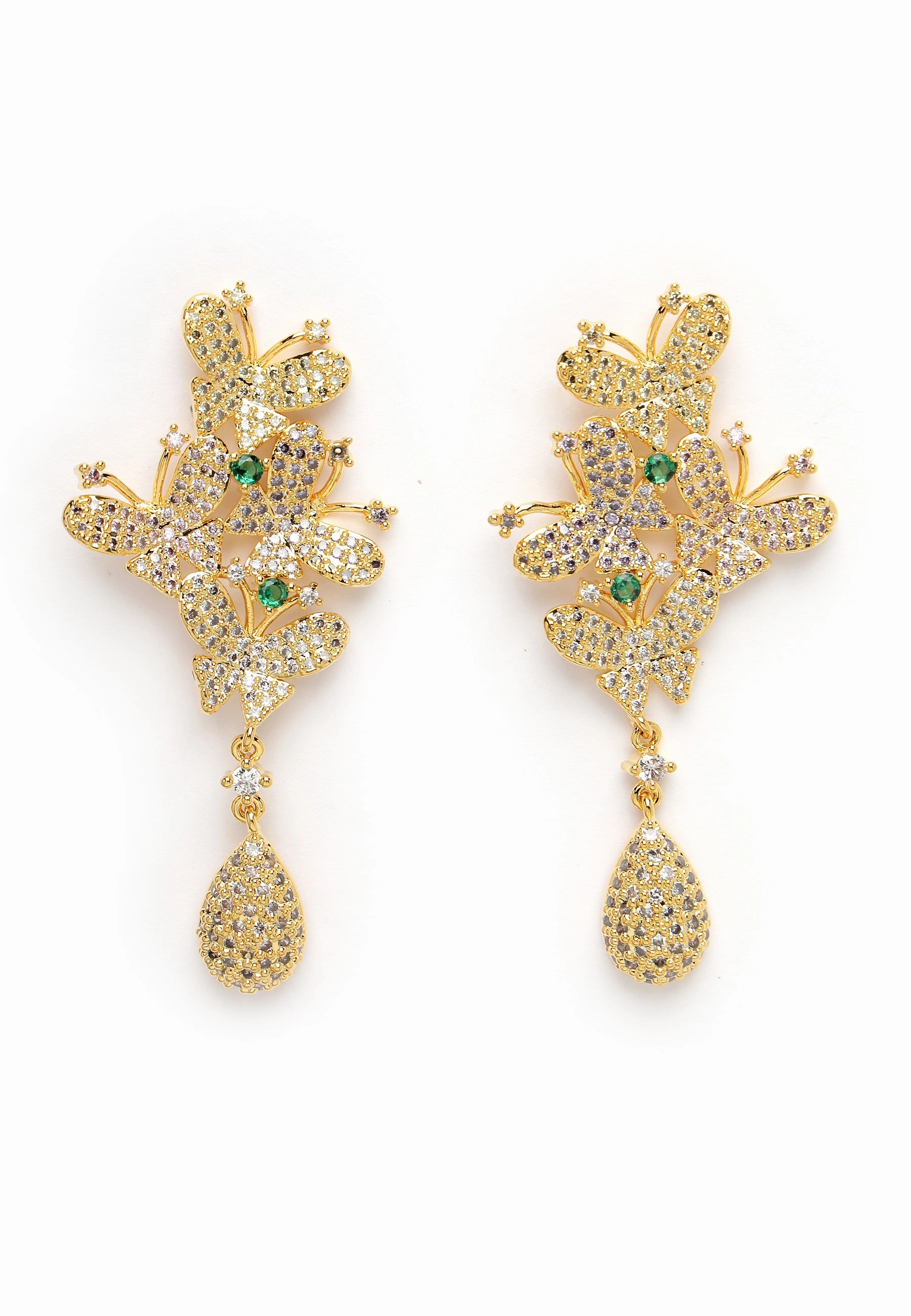 Gleaming Cubic Zirconia Butterfly Drop Earrings