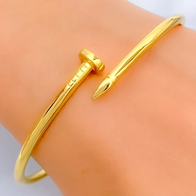 Gleaming Opulent 21k Gold Nail Bangle Bracelet