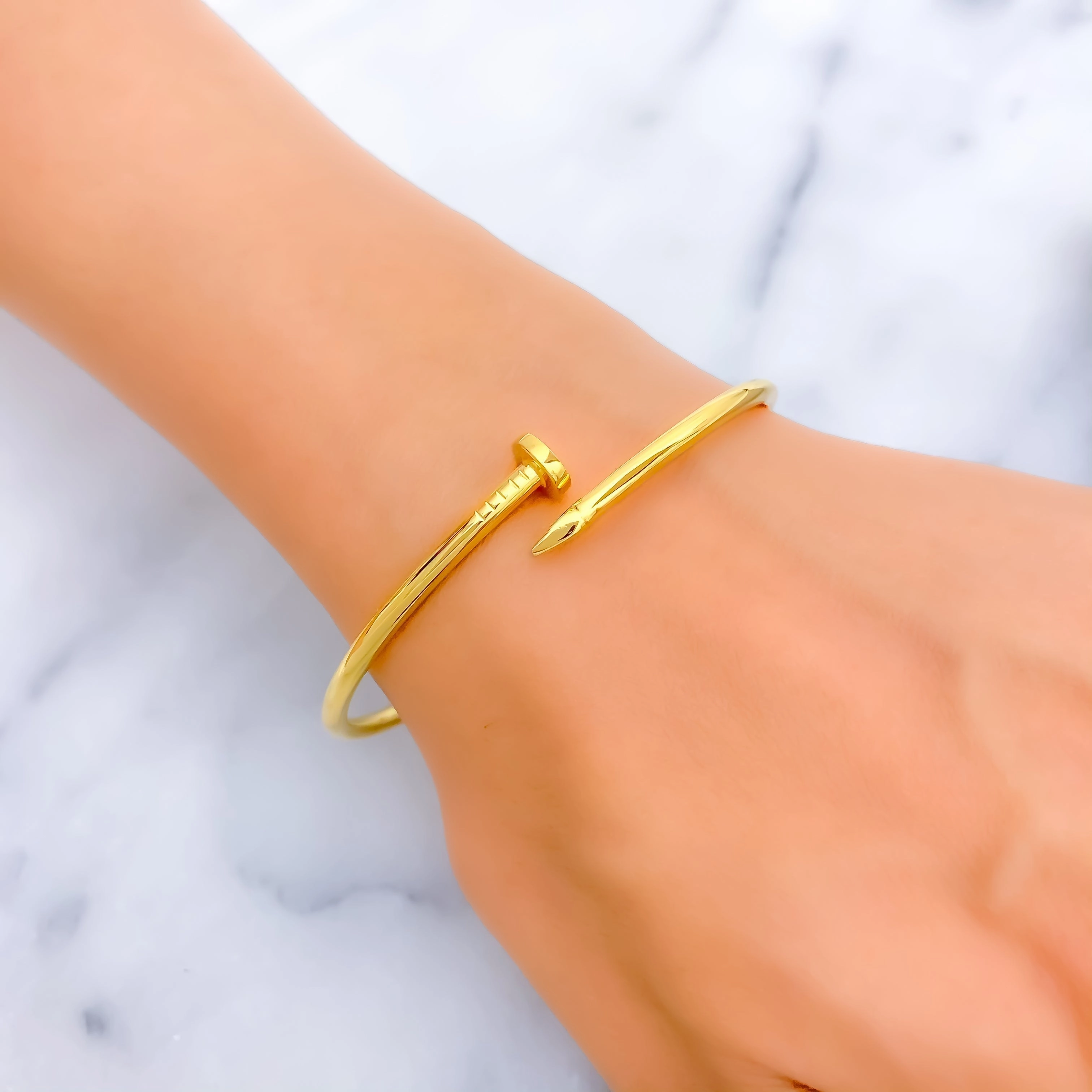 Gleaming Opulent 21k Gold Nail Bangle Bracelet