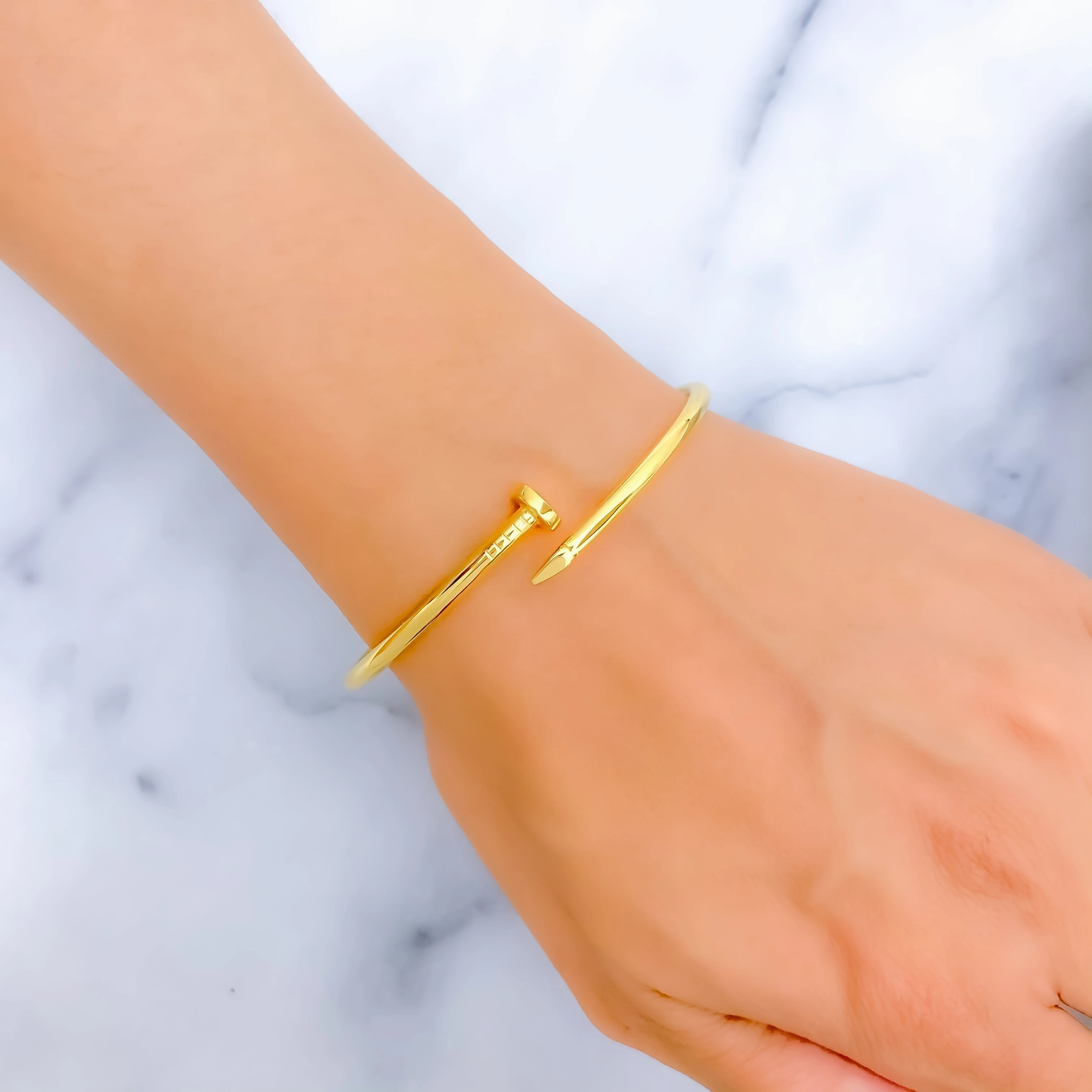 Gleaming Opulent 21k Gold Nail Bangle Bracelet