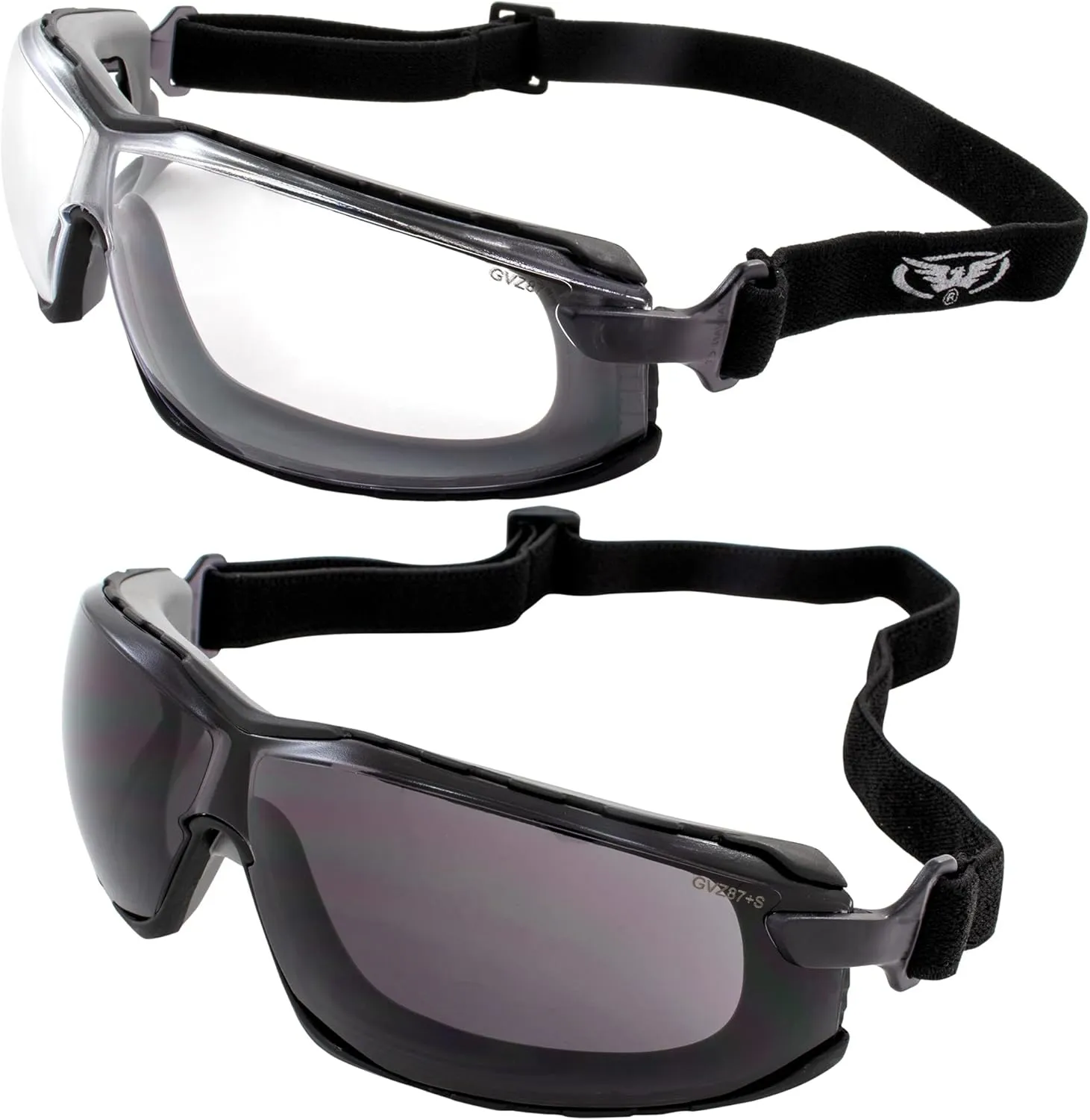Global Vision Sunn Up Motorcycle & Safety Goggles ANSI Z87.1 Scratch-Resistant Anti-Fog 2 Pair Clear & Smoke Lenses (Grey-Clear/Grey-Smoke)