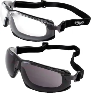 Global Vision Sunn Up Motorcycle & Safety Goggles ANSI Z87.1 Scratch-Resistant Anti-Fog 2 Pair Clear & Smoke Lenses (Grey-Clear/Grey-Smoke)