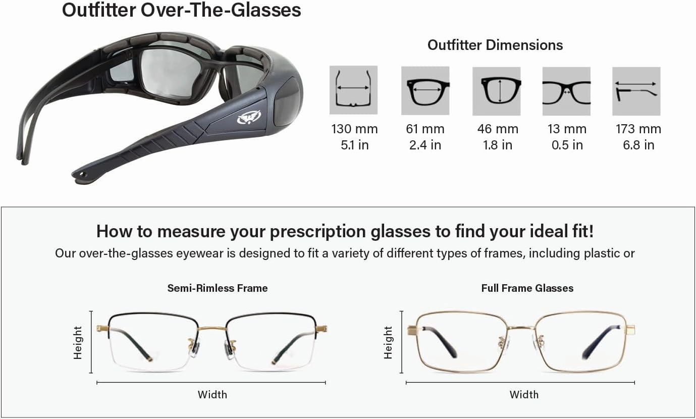 Global Vision Outfitter Padded Fit-Over Motorcycle Safety Sunglasses