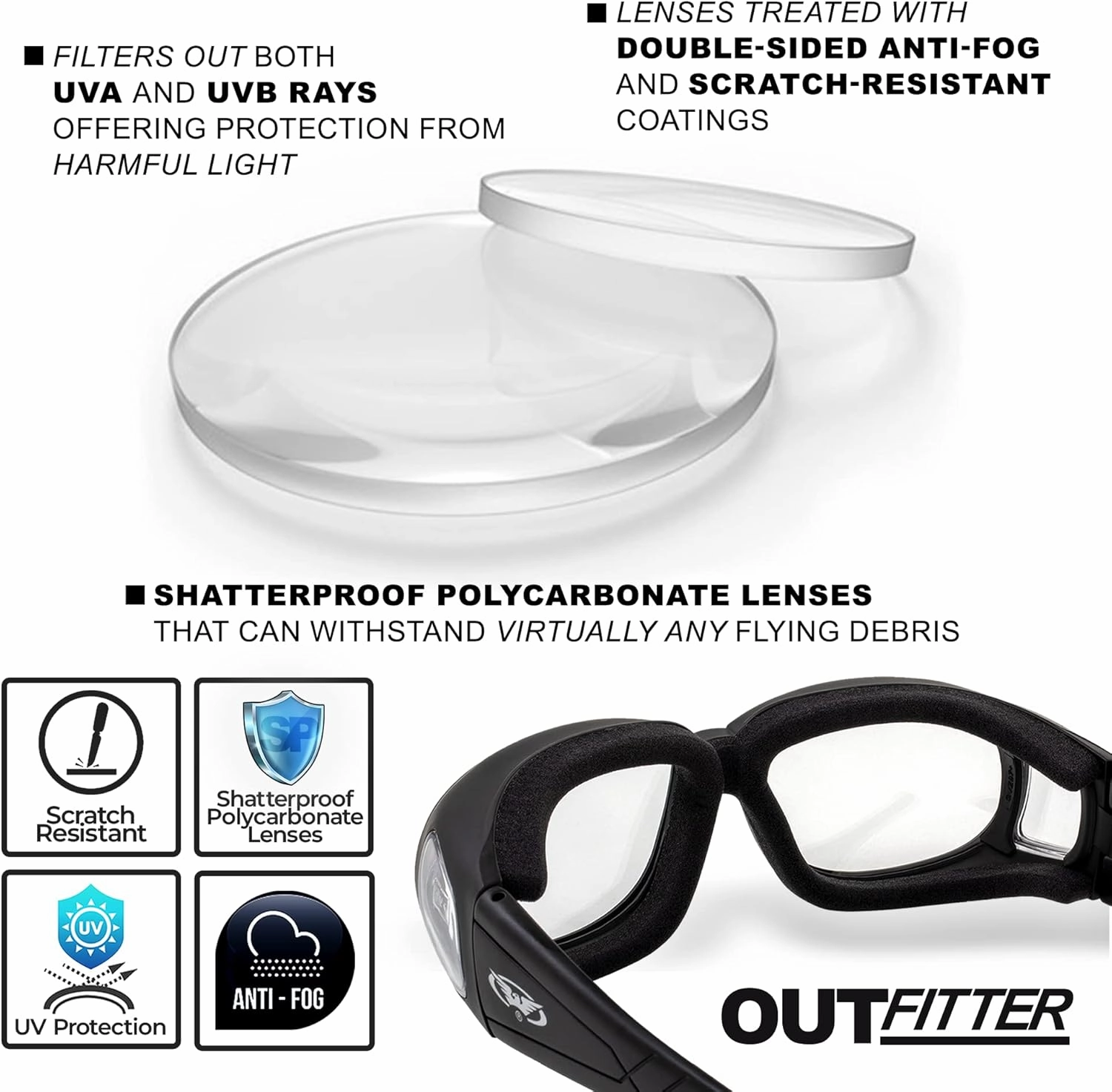 Global Vision Outfitter Padded Fit-Over Motorcycle Safety Sunglasses