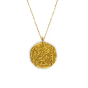 Gold Athena's Owl Pendant Necklace - Ancient Coin Replica - Perfect for History Lovers and Fashion Enthusiasts