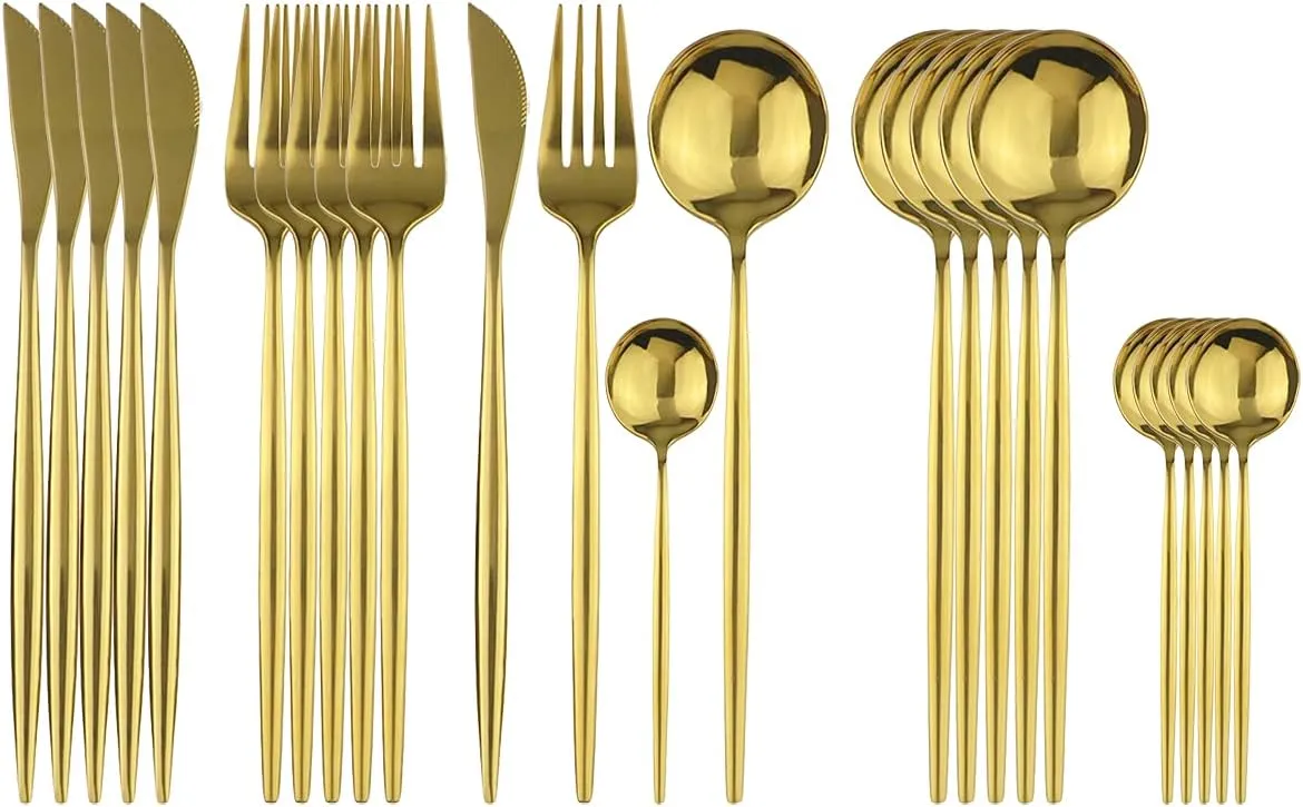 Gold Silverware Set, 24-Piece Stainless Steel Flatware Set Service For 6, Mirror Polished Tableware Cutlery Set Knife Fork And Spoon For Home & Restaurant, Dishwasher Safe