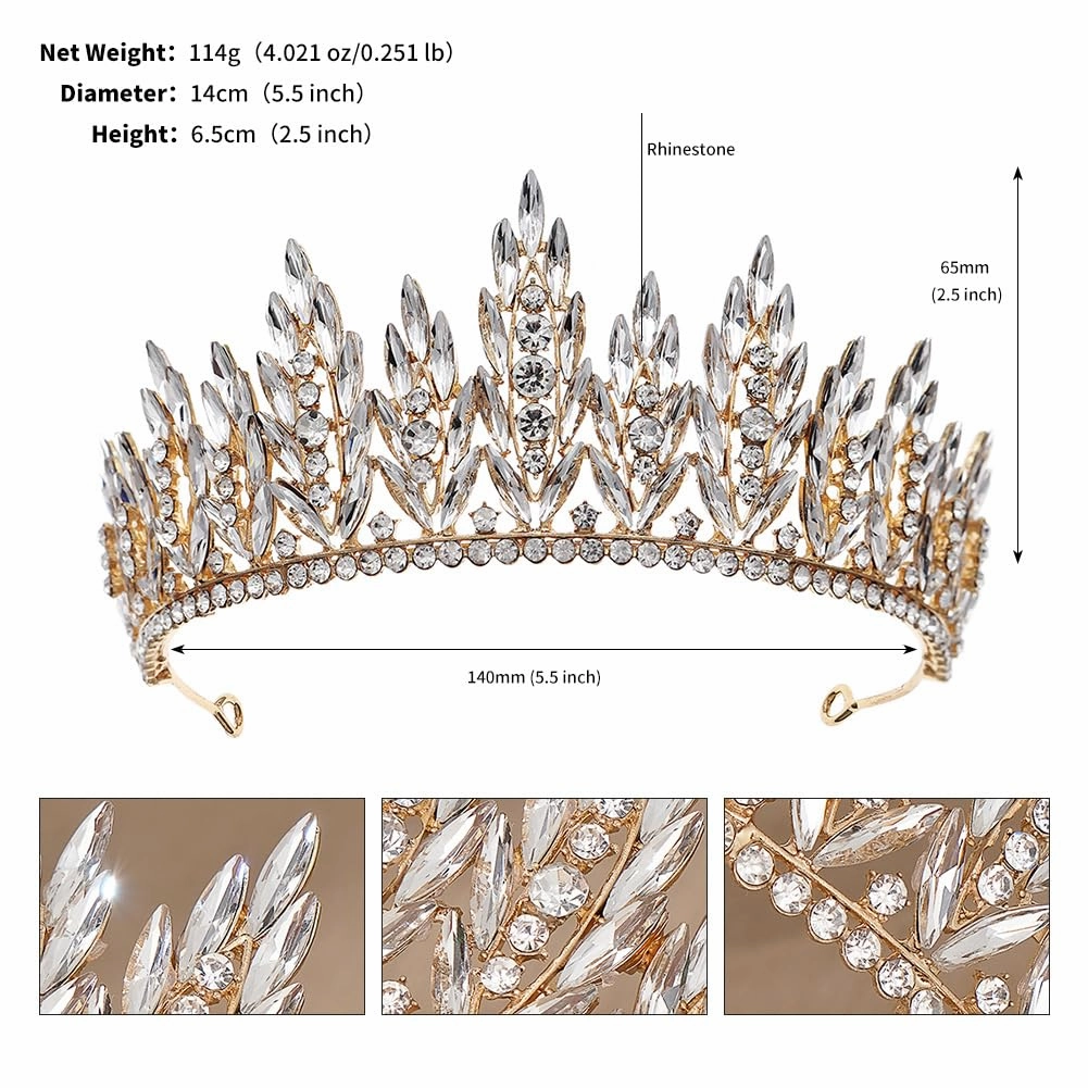 Gold Bride Wedding Tiara Crown for Women Elegant Royal Queen Crown Headband Glitter Crystal Princess Headpieces for Quinceanera Pageant Prom Birthday (02Gold-white, Standard)