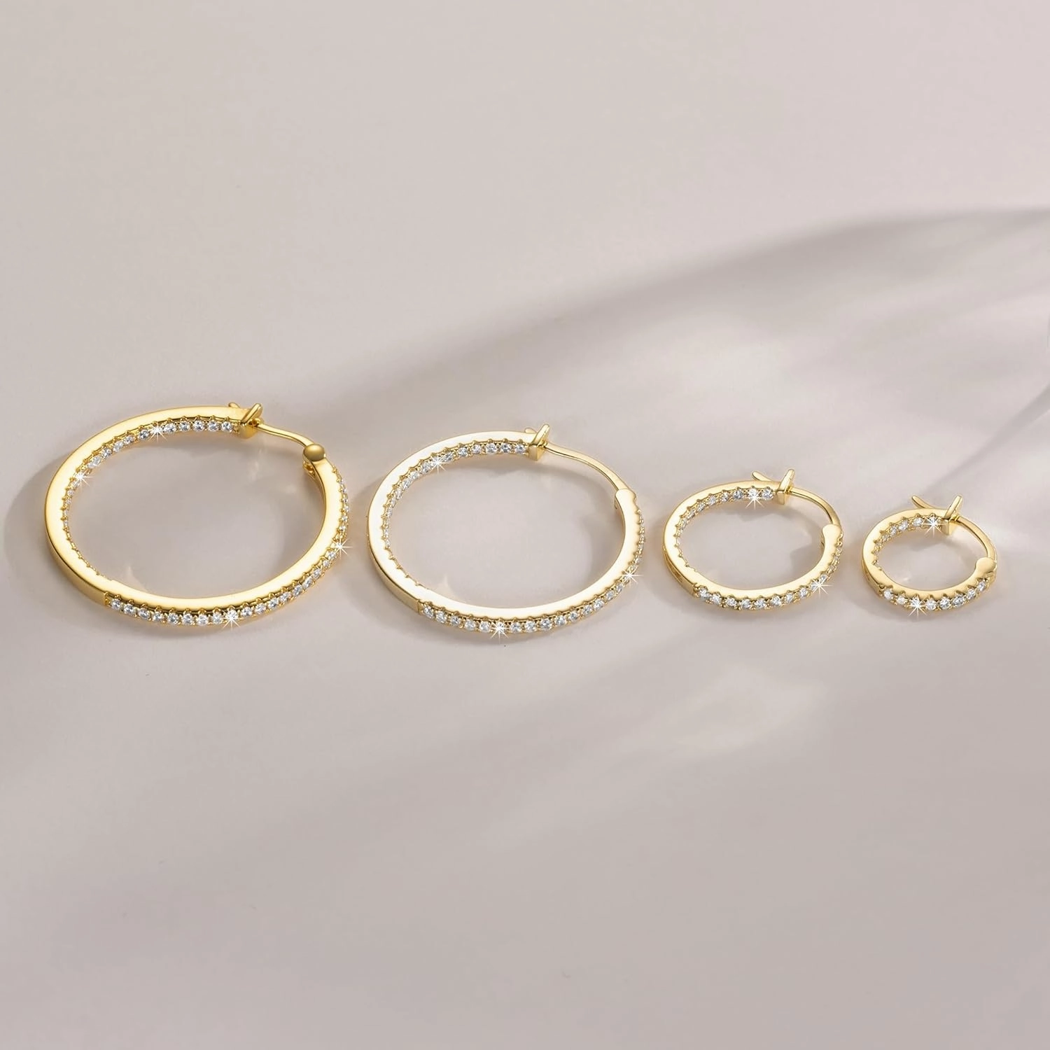 Gold Earrings 14K Gold Hoop Earrings for Women with Dual-sided Cubic Zirconia Hoop Earring for Women Sensitive Ears Hypoallergenic Womens Hoops Earring 15/20/30/35mm