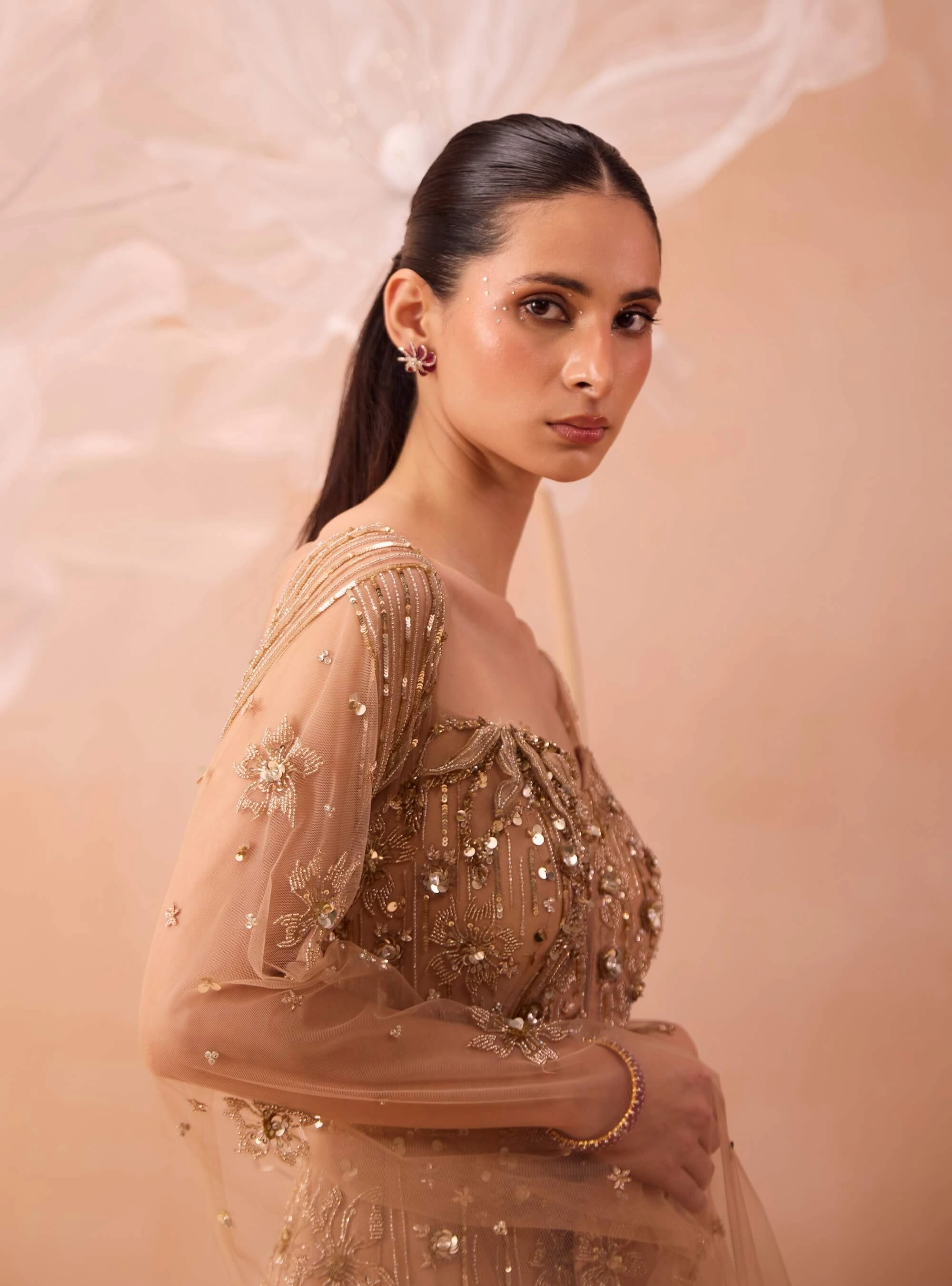 Gold net gleaming gown