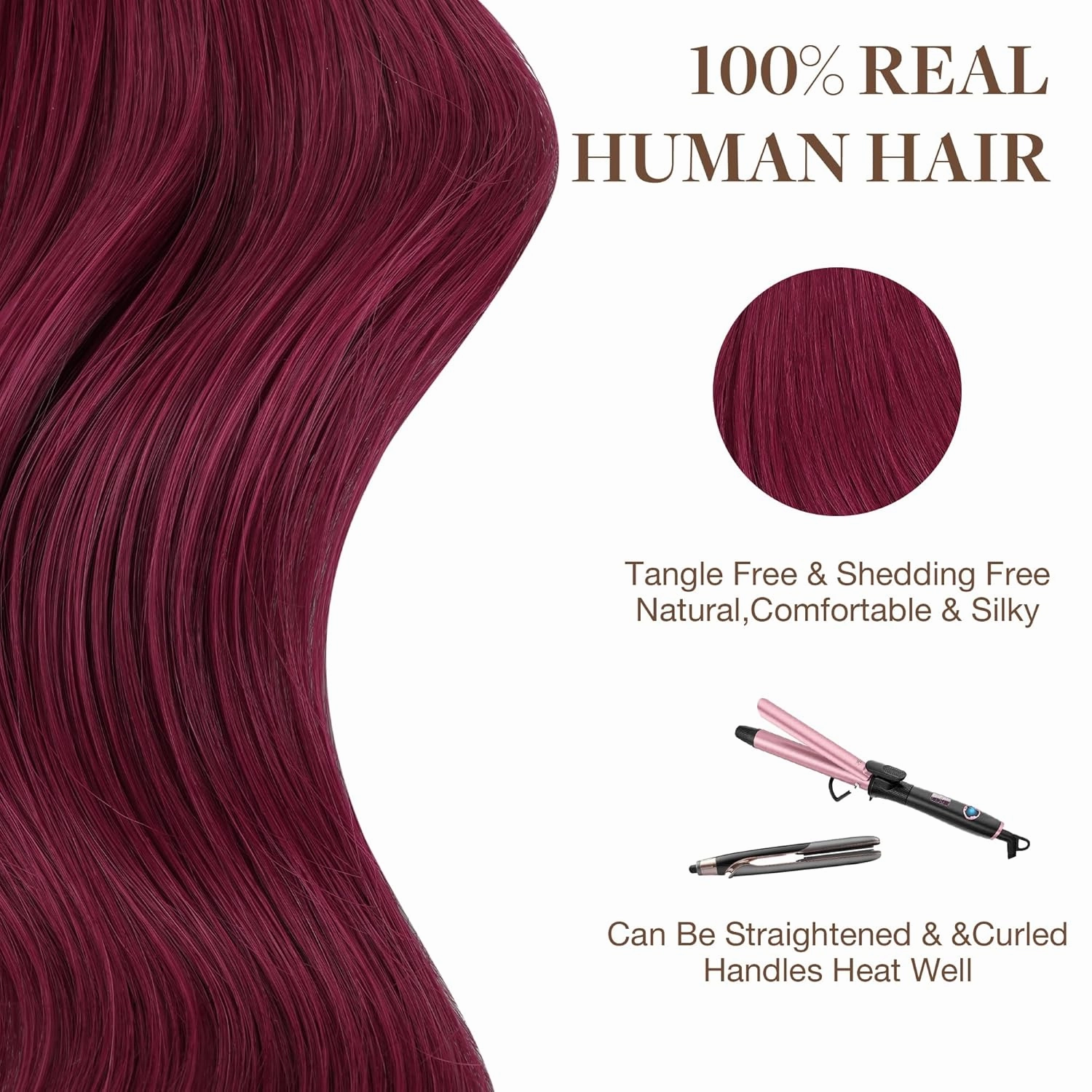 GOO GOO Tape in Hair Extensions Human Hair, Burgundy Red, 22inch 30g 10pcs, Colored Tape ins Human Hair Extensions, Silky&Soft Invisible Tape Ins, Hair Highlighted for Party