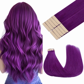 GOO GOO Tape in Hair Extensions Human Hair, Purple, 10inch 20g 10pcs, Colored Tape ins Human Hair Extensions, Silky&Soft Invisible Tape Ins, Hair Highlighted for Party