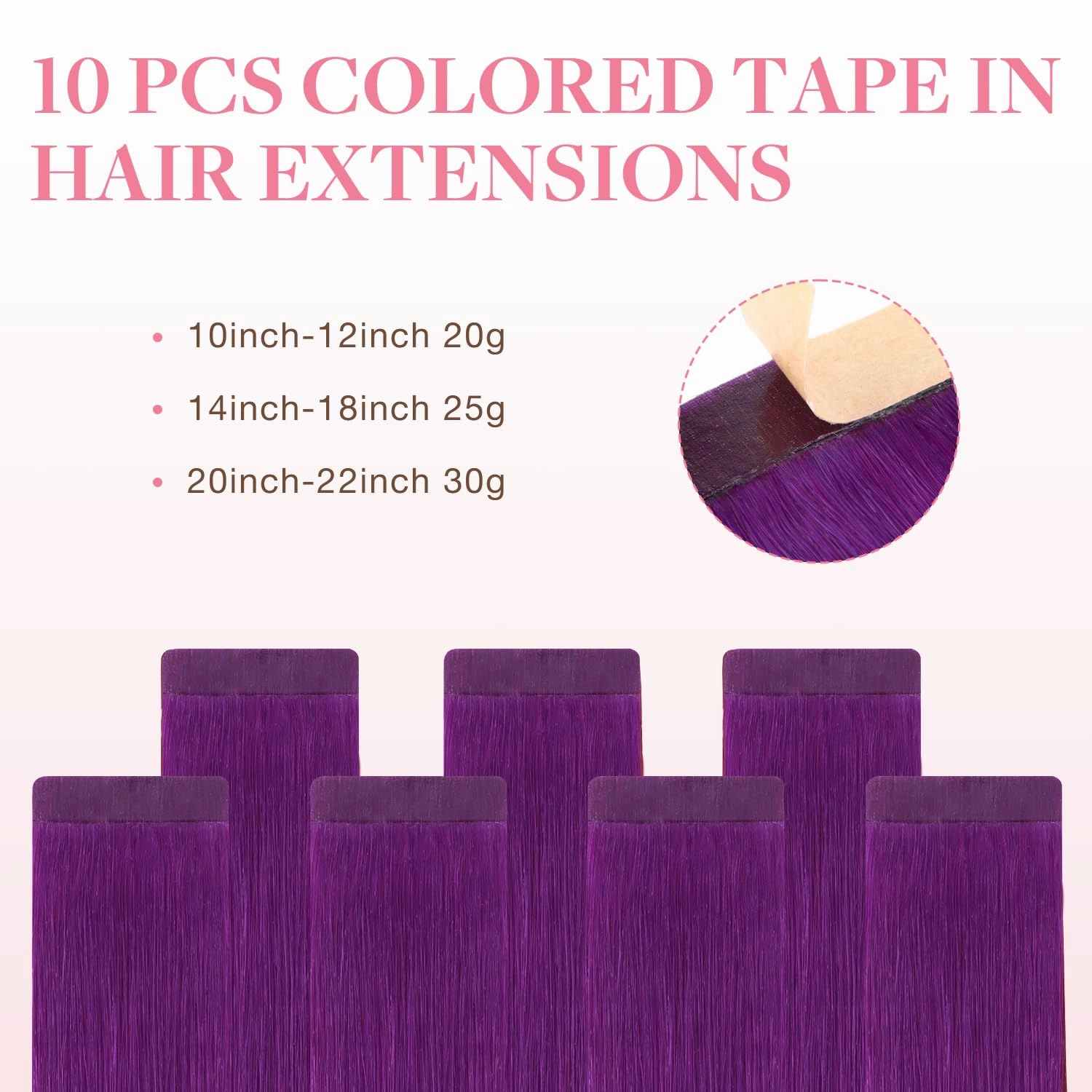 GOO GOO Tape in Hair Extensions Human Hair, Purple, 10inch 20g 10pcs, Colored Tape ins Human Hair Extensions, Silky&Soft Invisible Tape Ins, Hair Highlighted for Party